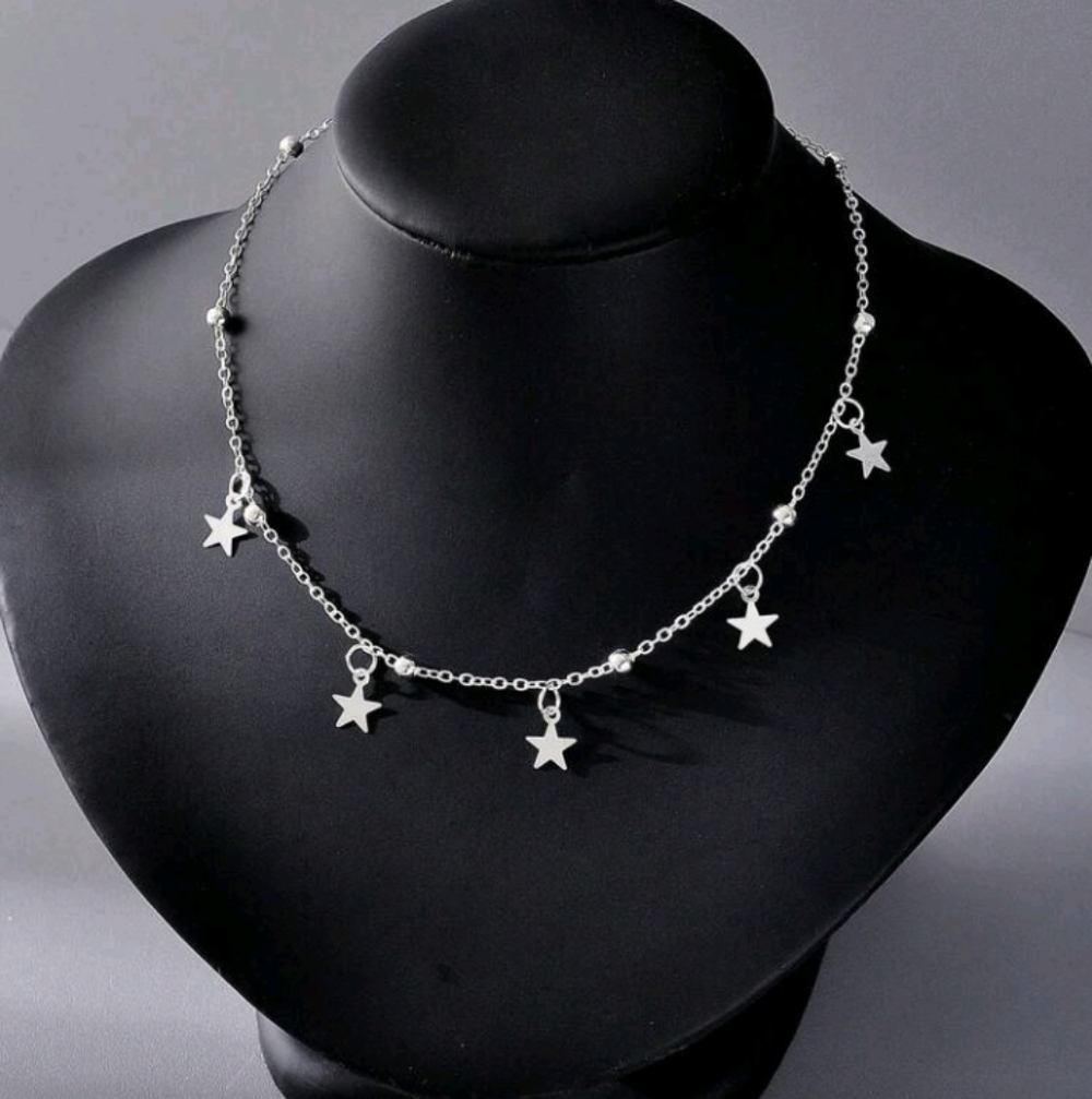 NEW! Silver Plated Star Charm & Beaded Choker Necklace